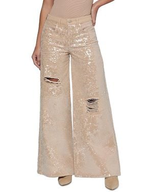 L'Agence Quincy Sequin High Rise Wide Leg Jeans - Natural
