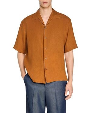 Sandro Classic Fit Shark Collar Linen Shirt - Orange