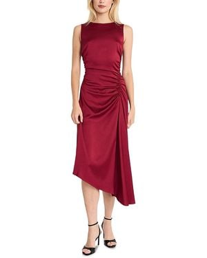 Luxely Boat Neck Asymmetric Midi Dress - Red