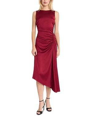 Luxely Boat Neck Asymmetric Midi Dress - Red