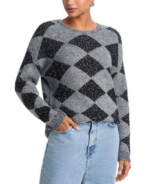 Aqua Argyle Shine Crewneck Sweater - Gray