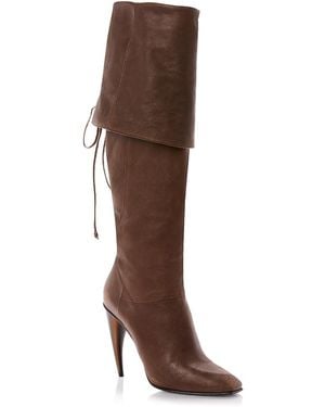 McQueen Leather Foldover Tall Boots - Brown