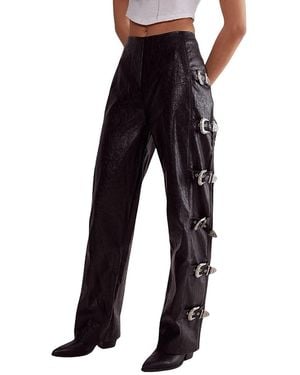 Nasty Gal Faux Leather Buckle Detail Pants - Black