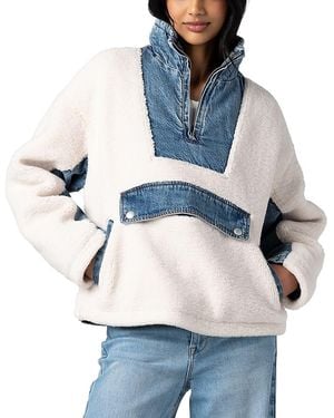 Blank NYC Denim Sherpa Mixed Media Pullover Jacket - Blue