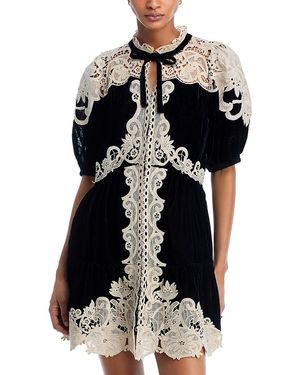 Sea Medina Velvet & Lace Mini Dress - Black