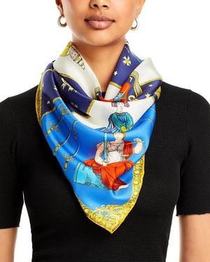 Echo The Cards Silk Square Scarf - Blue