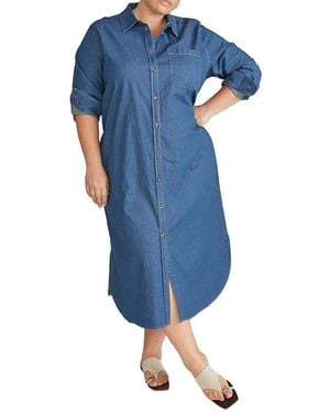 UNIVERSAL STANDARD Plus Odeon Stretch Cotton Chambray Shirtdress - Blue