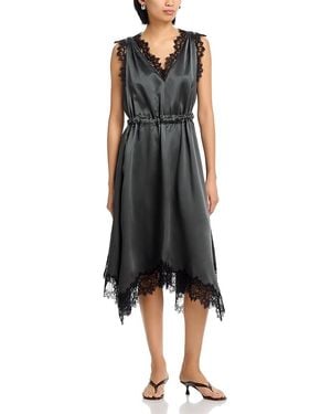 3.1 Phillip Lim Lace Trim V Neck Midi Dress - Black