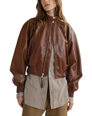 Agolde Nova Faux Leather Bomber Jacket - Brown