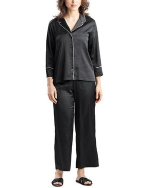 Natori Satin Essentials Notched Collar Pajama Set - Black