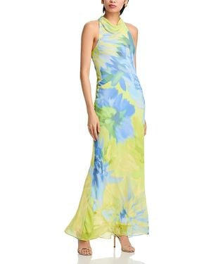 Aqua Printed Chiffon Maxi Dress - Green