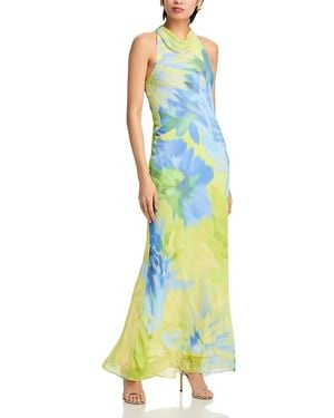 Aqua Printed Chiffon Maxi Dress - Green