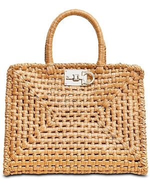 Ferragamo Studio Intreccio Woven Raffia Effect Box Bag - Metallic