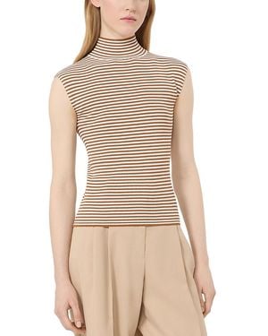 Max Mara Mstepepato Ribbed High Neck Top - Natural