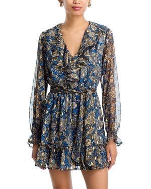 Aqua Metallic Ruffle Trim Boho Dress - Blue