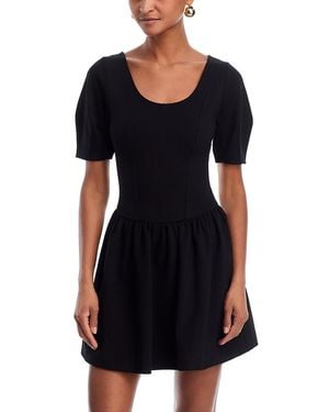 Aqua Ponte Scoop Neck Mini Dress - Black