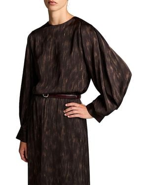 Vince Printed Raglan Sleeve Tie Neck Top - Black