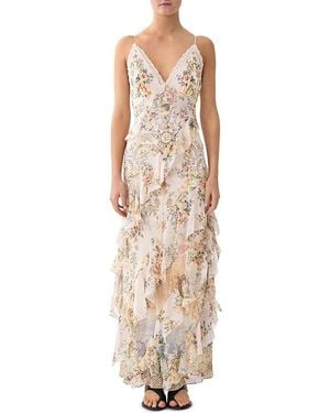 CAMILLA Silk Asymmetrical Ruffle Dress - Natural