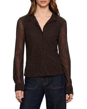 Sanctuary Fitted Mesh Button Down Top - Black