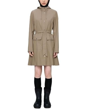 Rains Curve Hooded Belted Waterproof Jacket - Natural
