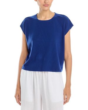 Eileen Fisher Ribbed Knit Crewneck Cropped Top - Blue