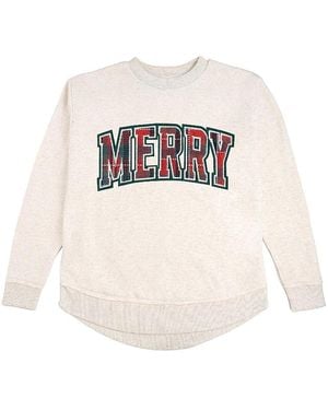 Sweet Wink Merry Tartan Patch Christmas Sweatshirt - White