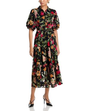 Gracia Puff Sleeve Tie Belt Maxi Dress - Black