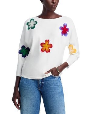 Sioni Floral Embroidered Dolman Sleeve Sweater - White