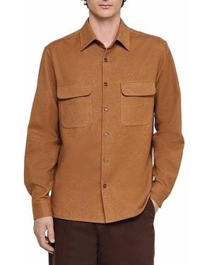 Sandro Relaxed Fit Flannel Overshirt - Brown