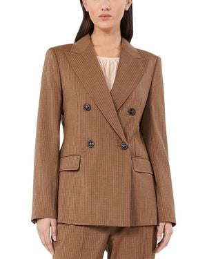Max Mara Mstumico Wool Double Breasted Blazer - Brown