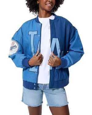 Terez Denim Blocked Bomber Jacket - Blue