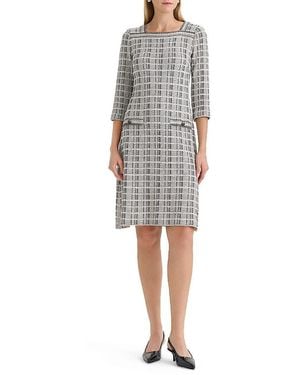 Ming Wang Contrast Stitch Tweed Knit A-Line Dress - Gray