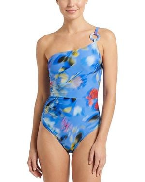 Change of Scenery Kara One Shoulder Ring Trim Print One-Piece Swimsuit - Blue