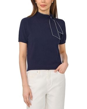 Cece Tie Neck Short Sleeve Sweater - Blue