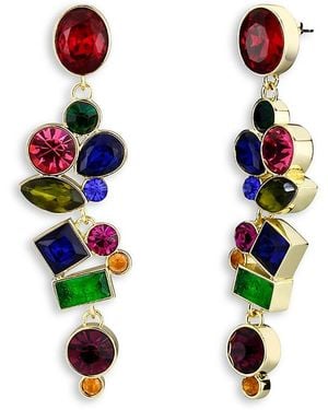 Aqua Mixed Cubic Zirconia Cluster Linear Drop Earrings - Multicolor