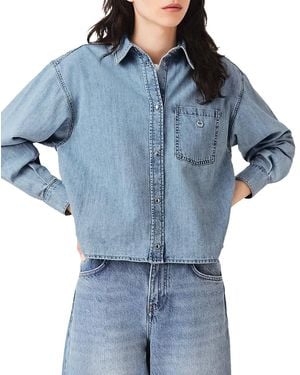 Maje Citikate Cropped Denim Shirt - Blue