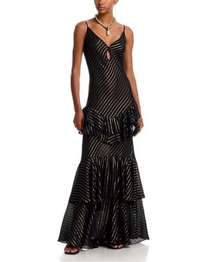 Johanna Ortiz Silk Blend Metallic Striped Ruffled Maxi Dress - Black