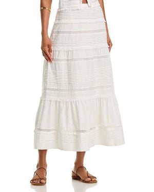 Aqua Pintuck Lace Inset Midi Skirt - White