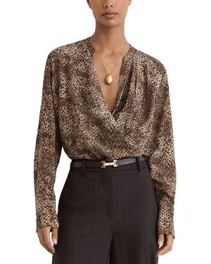 Reiss Silk Draped Top - Brown