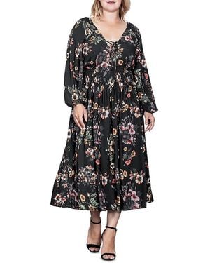 Standards & Practices Plus Size Lace Up Double V Neck Dress - Black