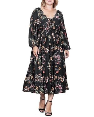 Standards & Practices Plus Size Lace Up Double V Neck Dress - Black