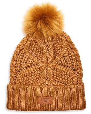 UGG Cable Knit Pom Beanie - Brown