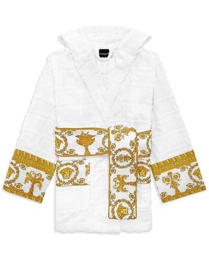 Versace I Heart Baroque Short Hooded Bath Robe - White