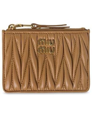 Miu Miu Matelasse Nappa Leather Zipper Card Holder - Brown