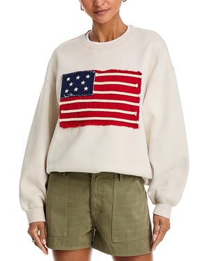 Vintage Havana Surf Fleece Flag Applique Sweatshirt - Red