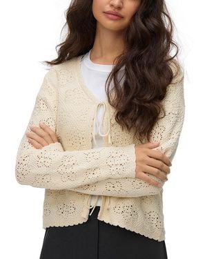 Vero Moda Tie Front Long Sleeve V Neck Cardigan - Natural