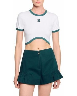 Sandro Two Tone Cropped Tee - White