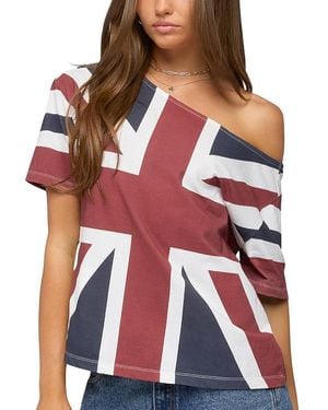 Edikted Union Jack Off Shoulder T Shirt - Red