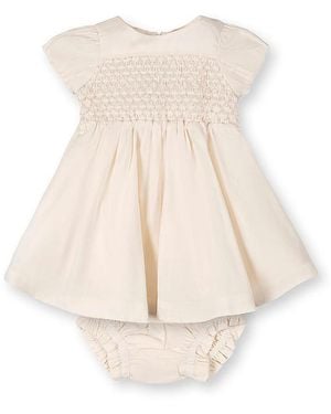 Hope & Henry Organic Smocked Puff Sleeve Dress - Natural