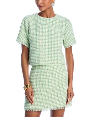 Aqua Box Pattern Tweed Top - Green
